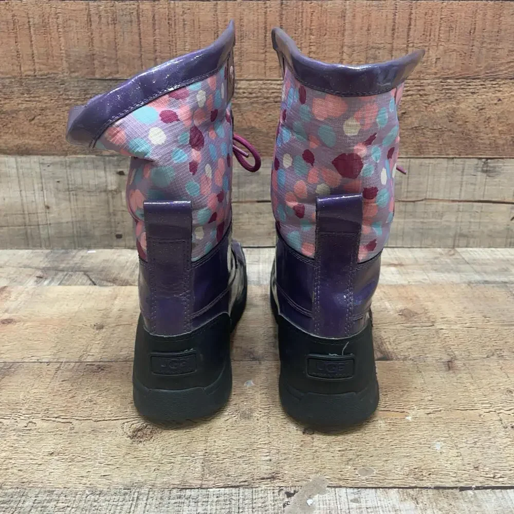 UGG Snow Boots Kids Size 4 34 Purple Polka Dot Lace Up Insulated Winter 1005581K